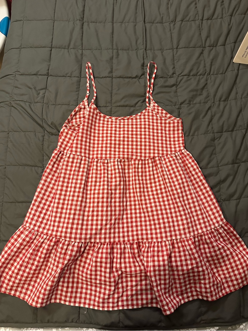 Red and White Gingham Spaghetti Strap Dress